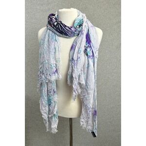 Blue Pacific Scarf Purple Teal Elephant Print Cashmere Silk Blend Bohemian Artsy